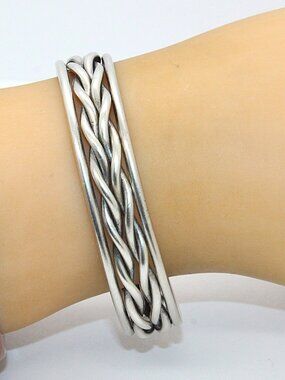 Vintage Sterling Silver Woven Cuff Bracelet 31.9 grams